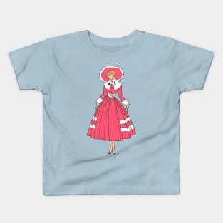 victorian  redhead woman pink and white elegant illustration Kids T-Shirt